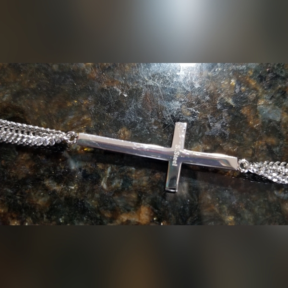 Stainless Steel STEEL X Rhinestone Cross Multi Chain 8" Adjustable Bracelet - Picture 5 of 9